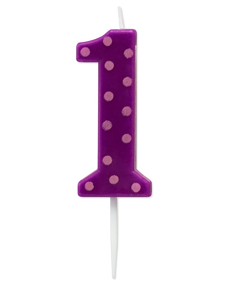 Purple Polka Dots Number 1 Birthday Candle, 1-Count