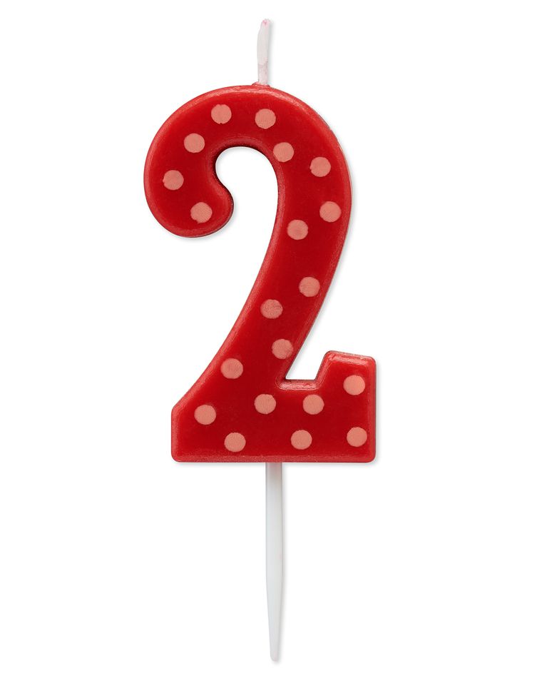 Red Polka Dots Number 2 Birthday Candle, 1-Count