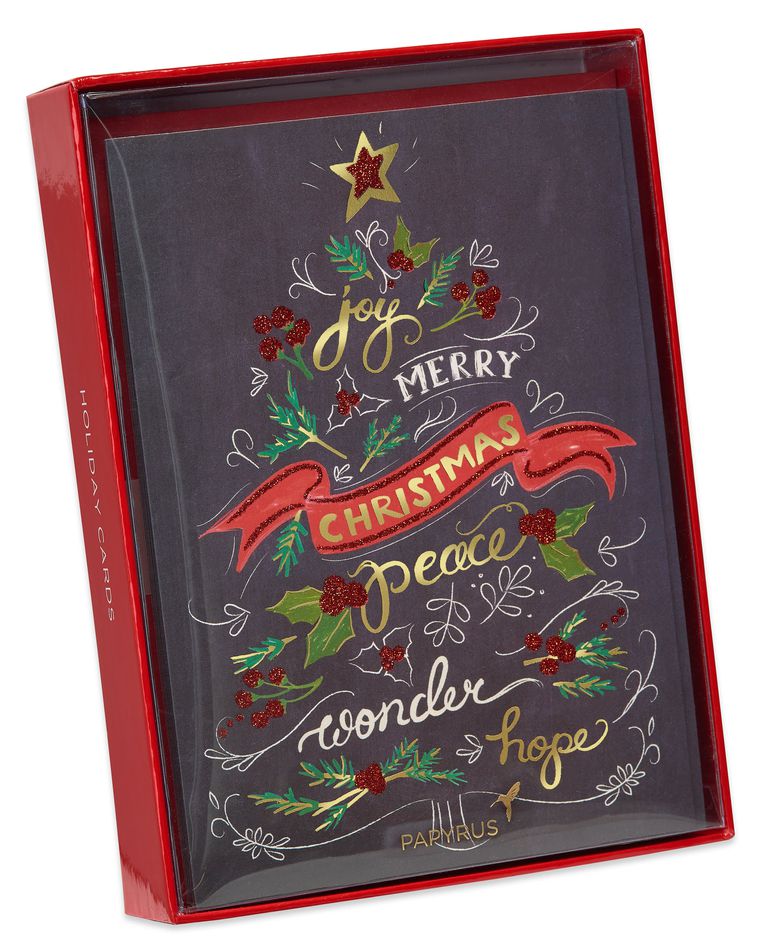 Chalkboard Holiday Tree Christmas Cards Boxed, 14-Count