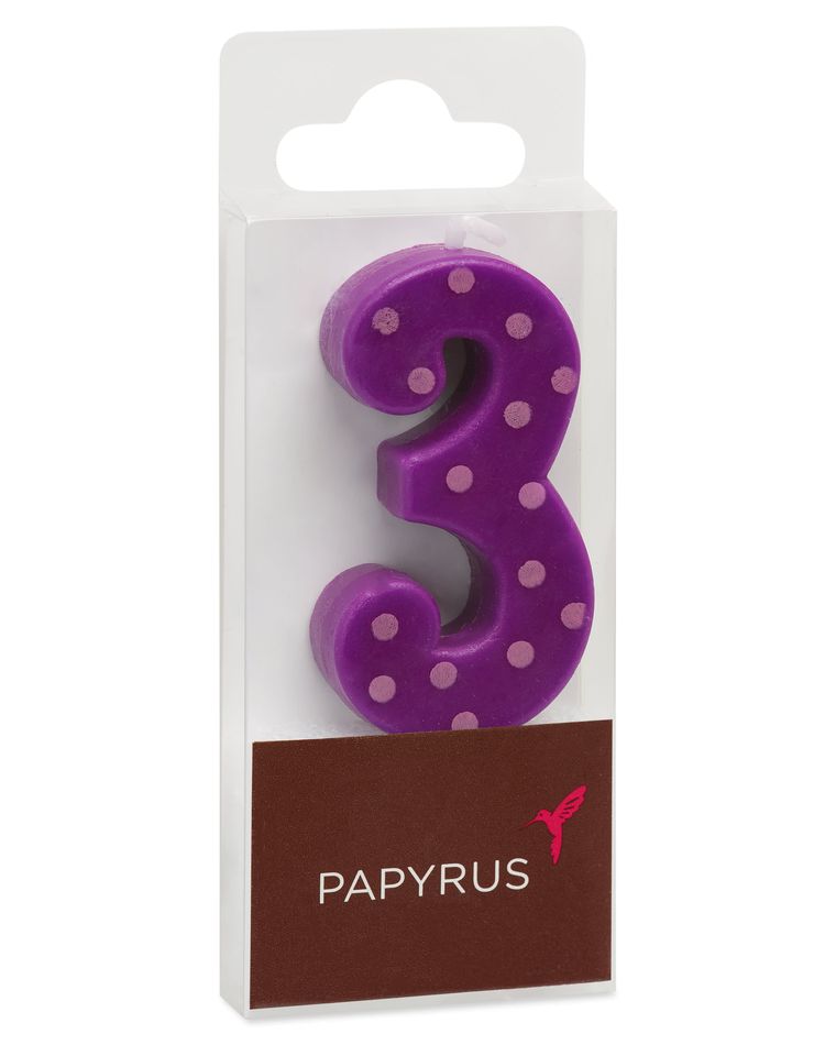 Purple Polka Dots Number 3 Birthday Candle, 1-Count