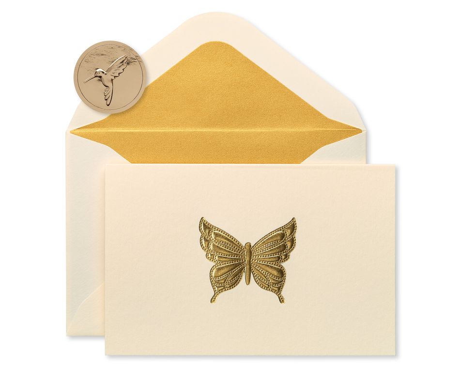 Gold Butterfly Boxed Blank Cards and Envelopes, 16-Count