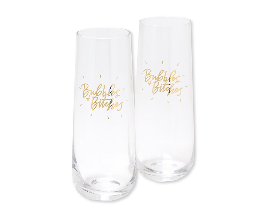 bubbles & bitches champagne glasses (set of 2)