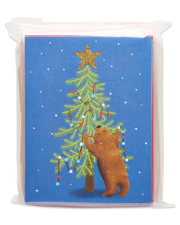 Bear Decorating Tree Christmas Blank Note Cards, 25 Count