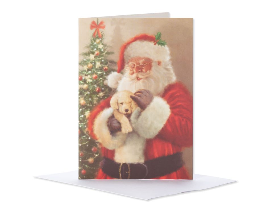 Santa Cuddling Puppy Christmas Boxed Cards, 14 Count