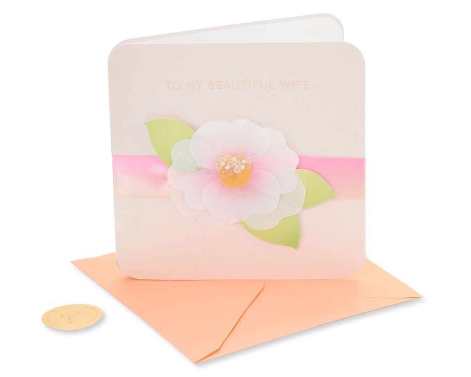 Elegant Pink Ombre Flower Birthday Greeting Card for Wife
