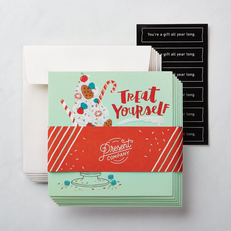 Treat Yourself Money and Gift Card Holder Greeting Card, 6-Count - Christmas, Happy Holidays, Happy New Year, Hanukkah