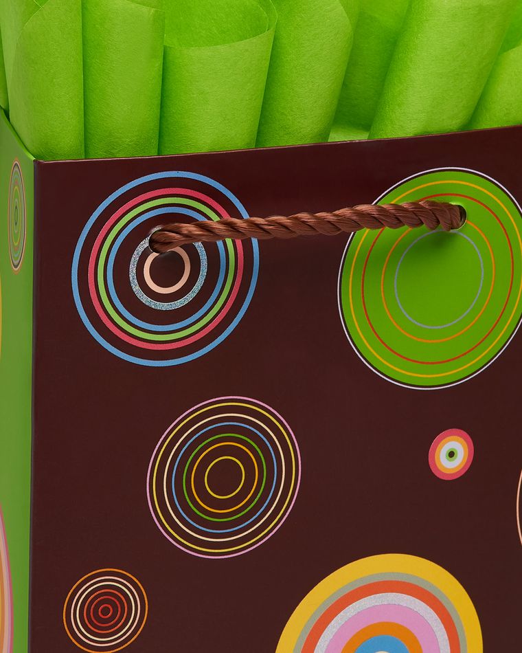 Abacus Circles Beverage Gift Bag with Retro Green Tissue Paper, 1 Gift Bag and 8 Sheets of Tissue Paper