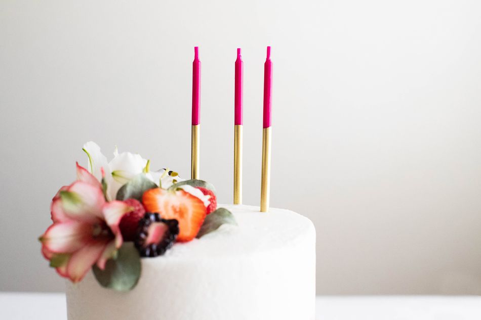 Gold Dip Purple, Aqua & Fuchsia Birthday Candles, 24-Count