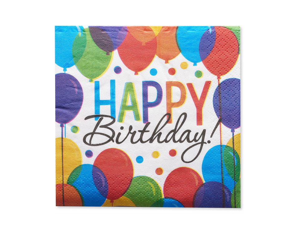 Happy Birthday Balloon Beverage Napkins, 125-Count