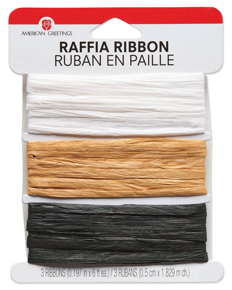 White, Tan and Black Raffia Ribbon, 6 Ft. Each, 18 Ft. Total