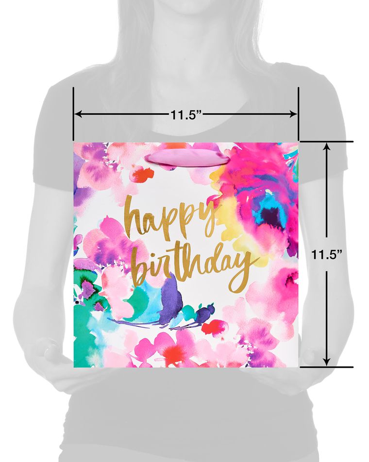 Floral Watercolor Large Birthday Gift Bag, 1 Bag