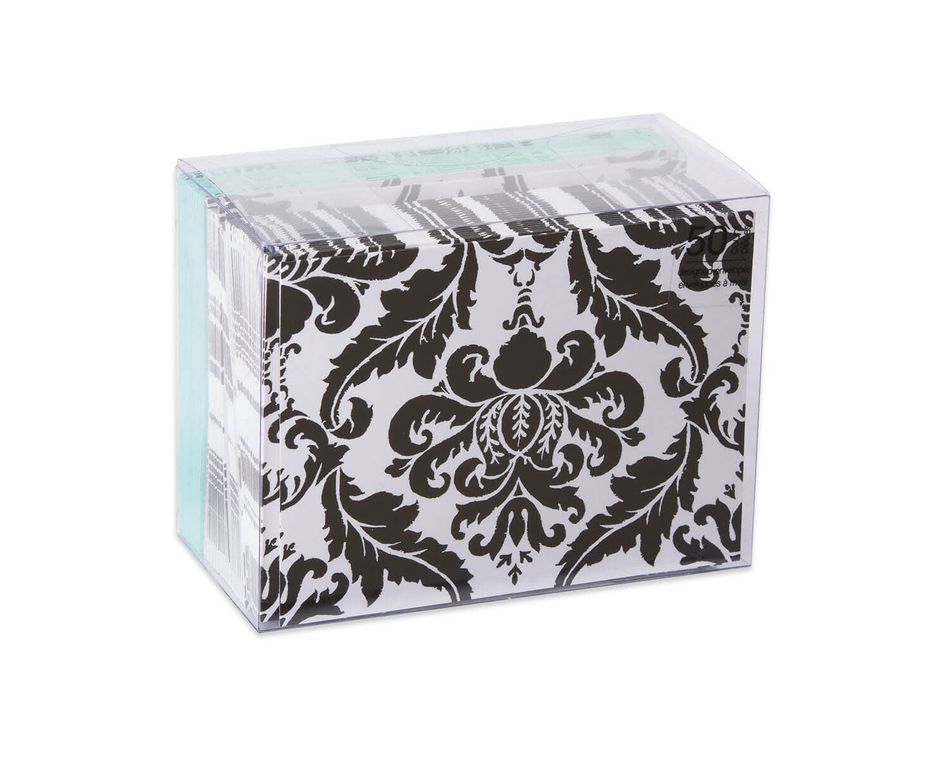Black and White Damask Blank Note Cards and Envelopes, 50-Count