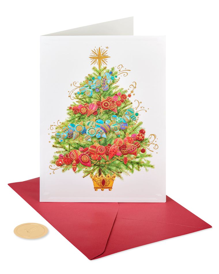 Christmas Tree with Holiday Ornaments Christmas Cards Boxed, 12-Count