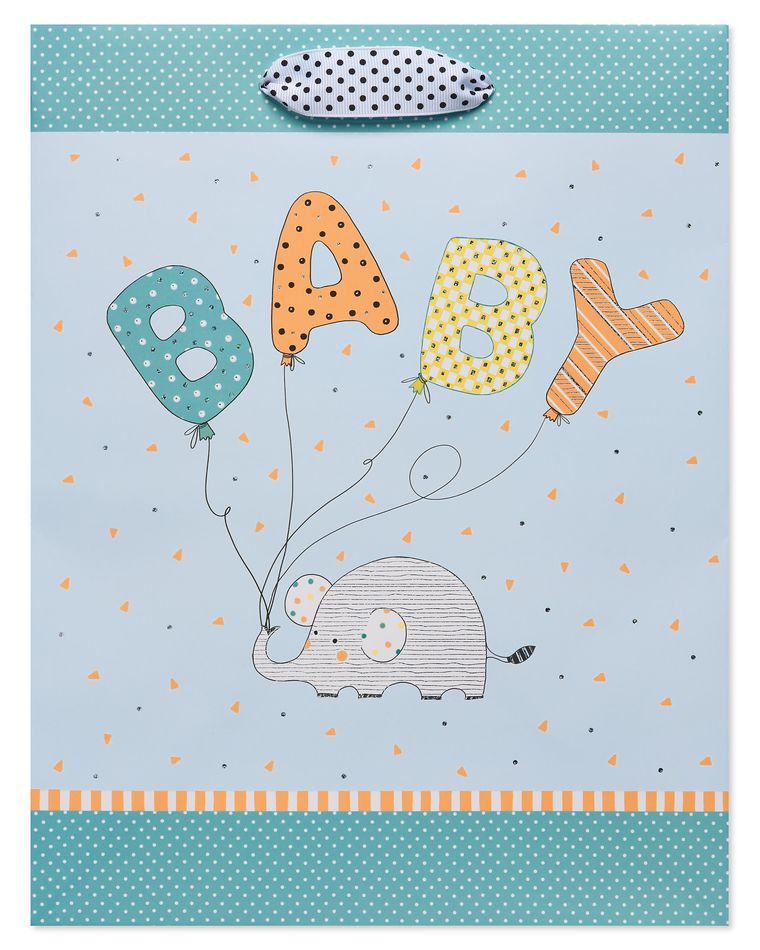 Elephant with Balloons Large Baby Gift Bag, 1 Bag