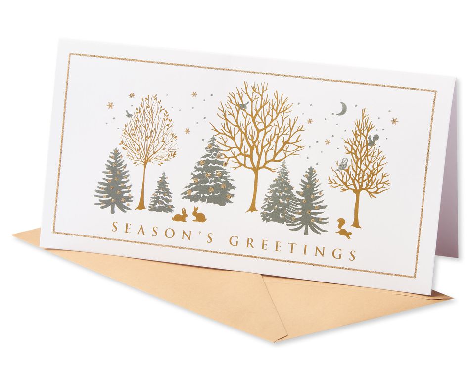Silver and Gold Forest Christmas Boxed Cards, 8 Count