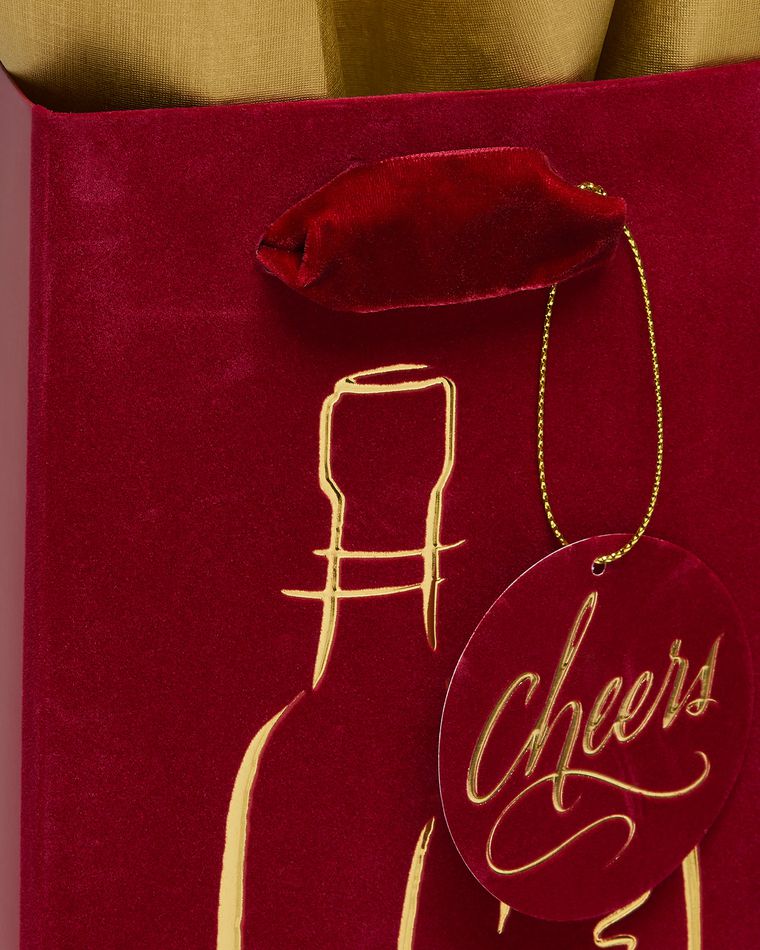Wine Glass Beverage Gift Bag with Gold Linen Tissue Paper, 1 Gift Bag and 4 Sheets of Tissue Paper