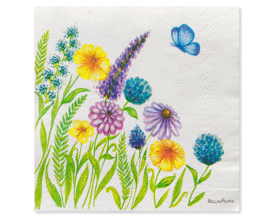 Wildflowers & Butterflies Beverage Napkins - Designed by Bella Pilar, 20-Count