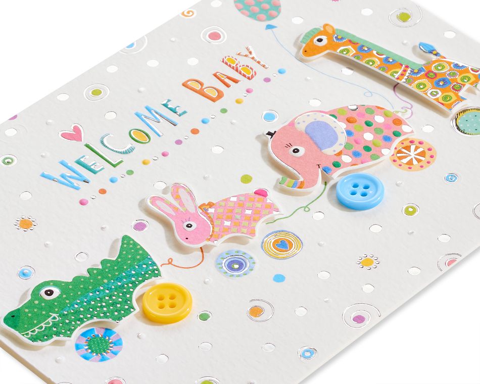 Critter Pull Along New Baby Greeting Card 
