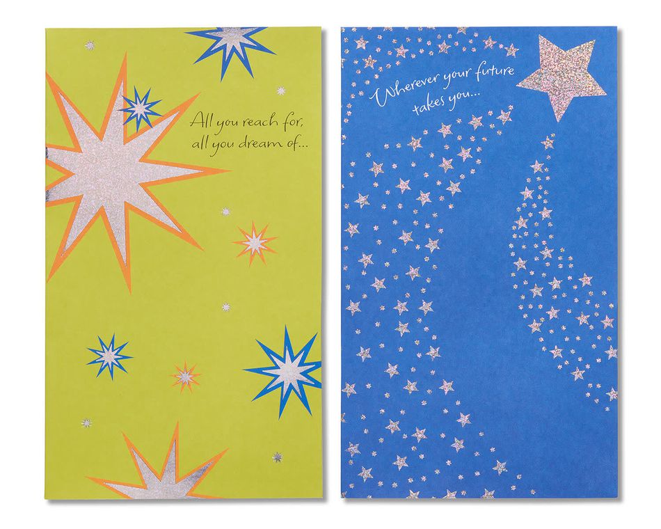Starry Green and Blue Graduation Cards, 6-Count