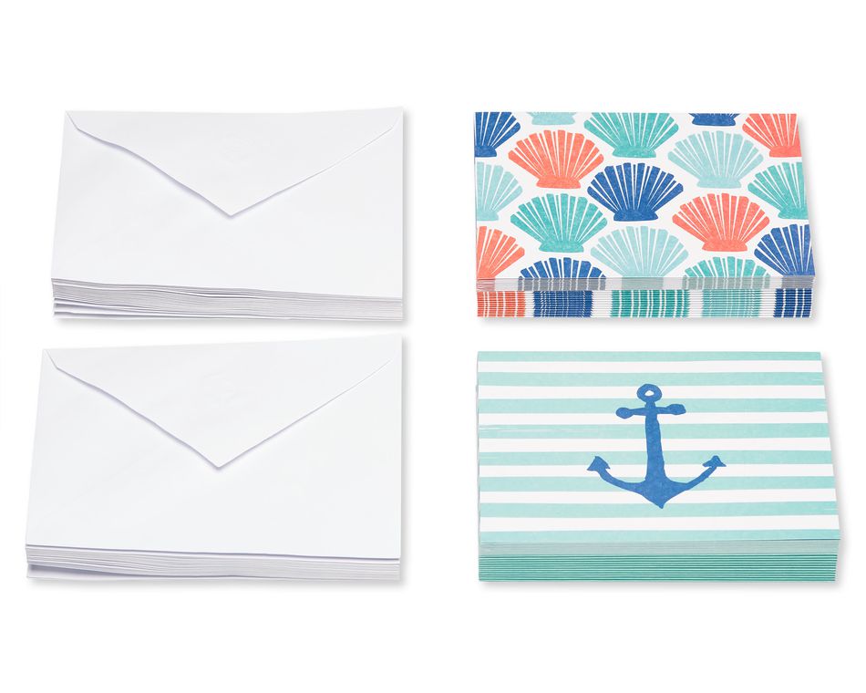 Beach Theme Blank Cards and Envelopes, 50-Count
