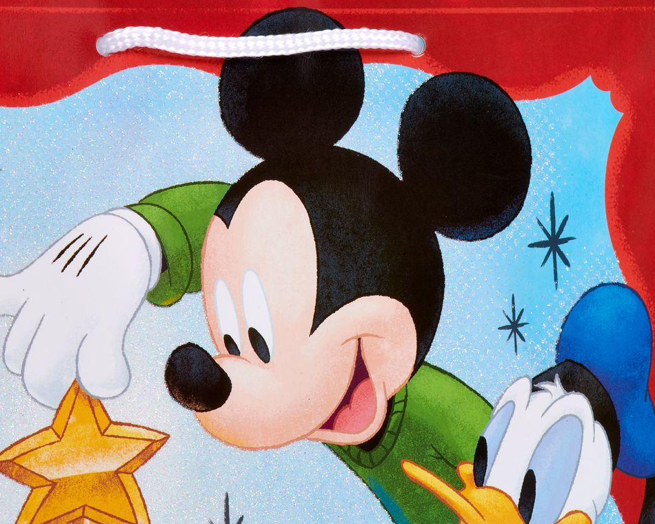Medium Mickey Mouse and Friends with Glitter Christmas Gift Bag