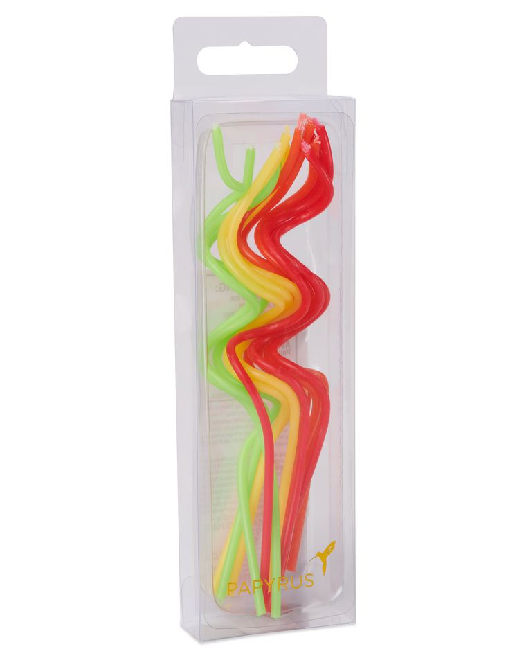 Birthday Candles, Green, Yellow, Orange and Red Swirl, 12-Count