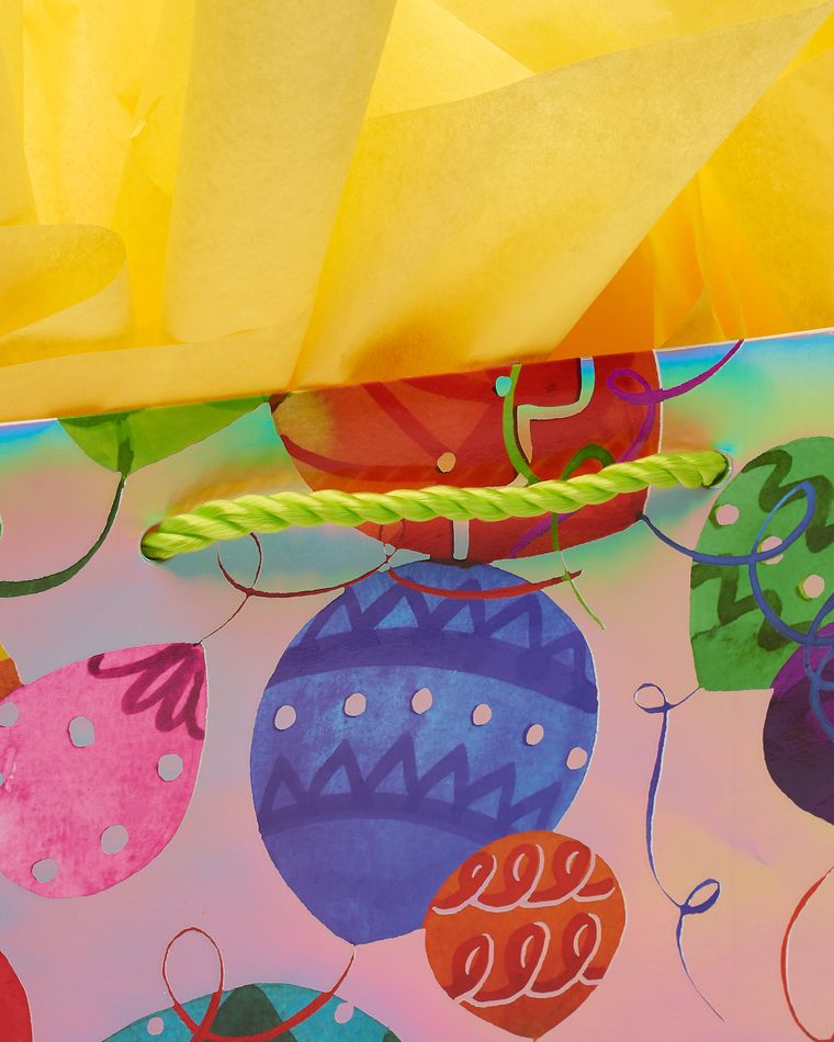 Fun Patterned Birthday Balloon Large Gift Bag with Buttercup Tissue Paper, 1 Gift Bag and 8 Sheets of Tissue Paper