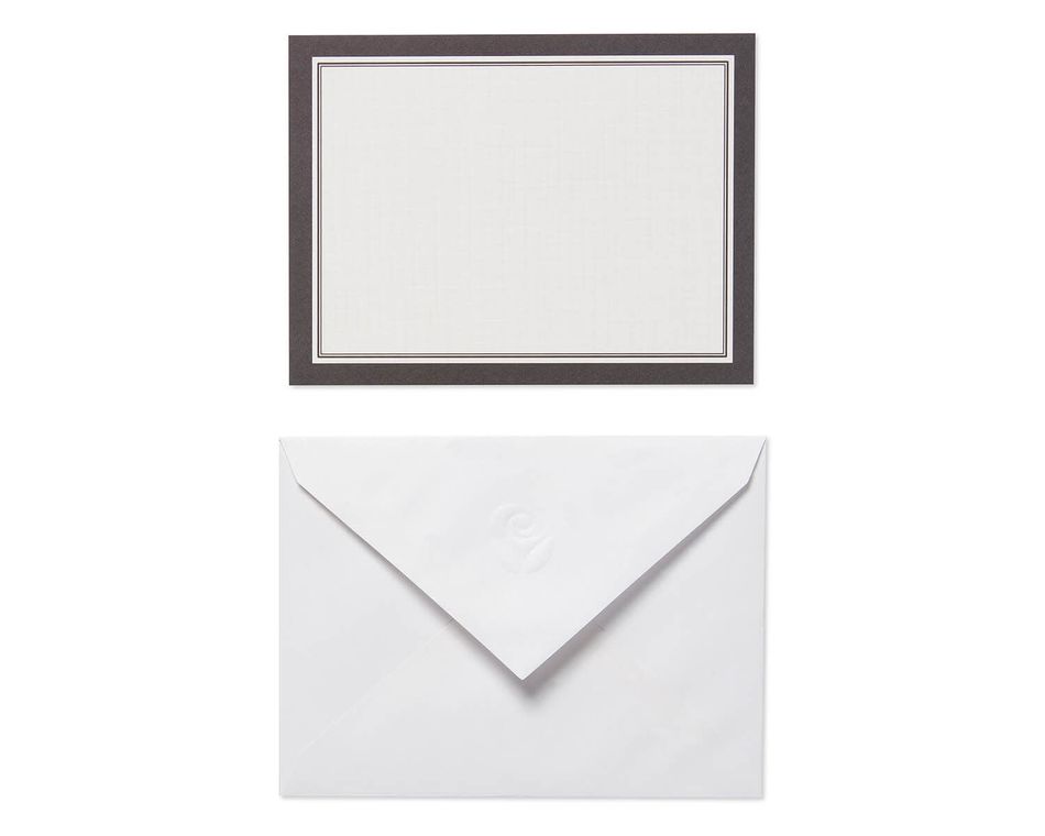 Black and White Blank Flat Panel Note Cards and White Envelopes, 40-Count