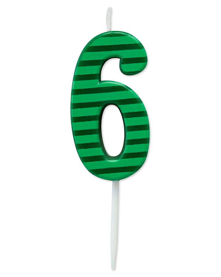 Green Stripes Number 6 Birthday Candle, 1-Count