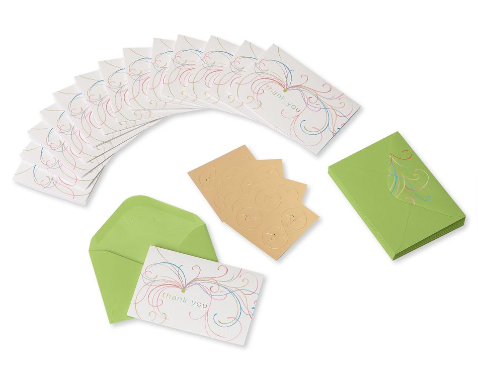 Swirl Thank You Boxed Blank Note Cards with Glitter, 14-Count