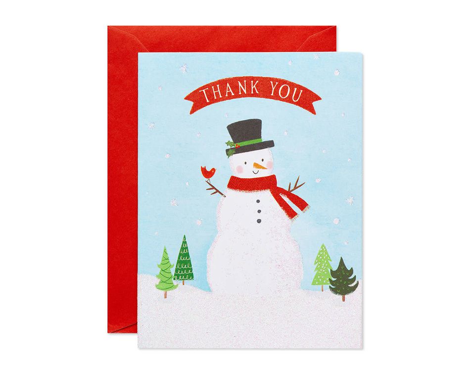 Snowmen Christmas Thank You Note Cards and Envelopes, 10-Count