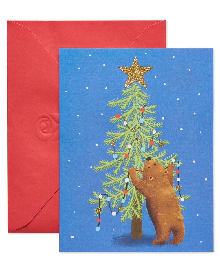 Bear Decorating Tree Christmas Blank Note Cards, 25 Count