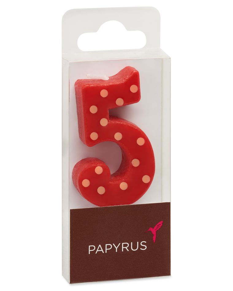 Red Polka Dots Number 5 Birthday Candle, 1-Count