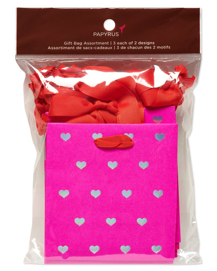Small Valentine's Day Gift Bags, Pink, 6-Count