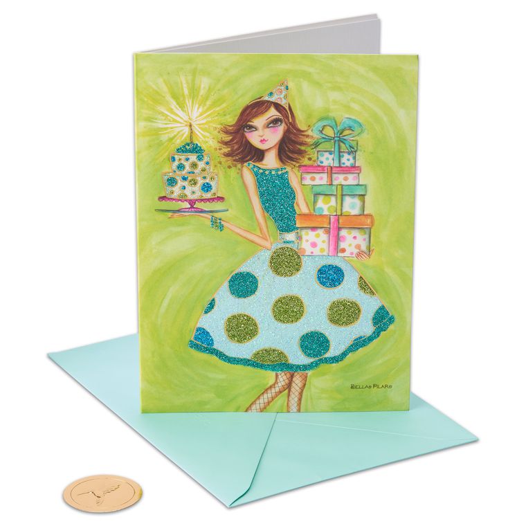 Girl in Polka Dot Dress Birthday Greeting Card 