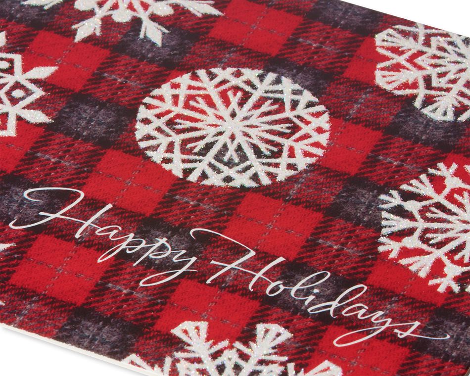 Deluxe Plaid Snowflakes Christmas Boxed Cards and Red Envelopes, 14-Count