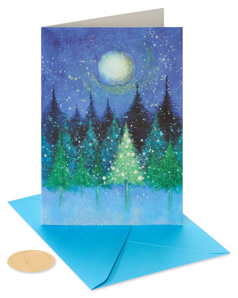 Holiday Tree Under Moon Christmas Cards Boxed, 14-Count