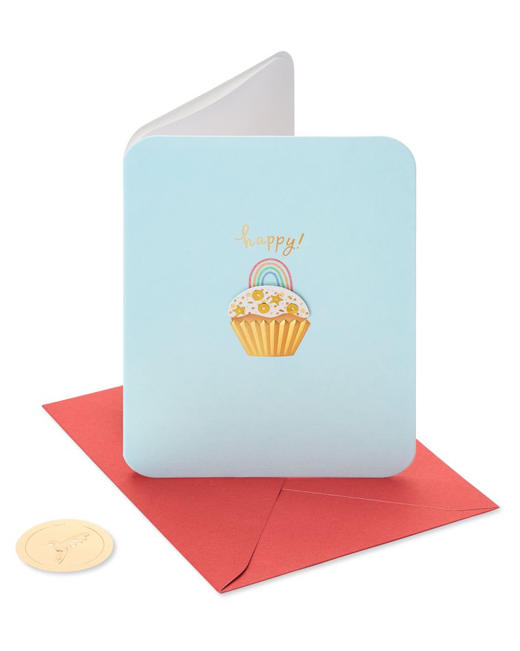 Rainbow Cupcake Birthday Greeting Card 