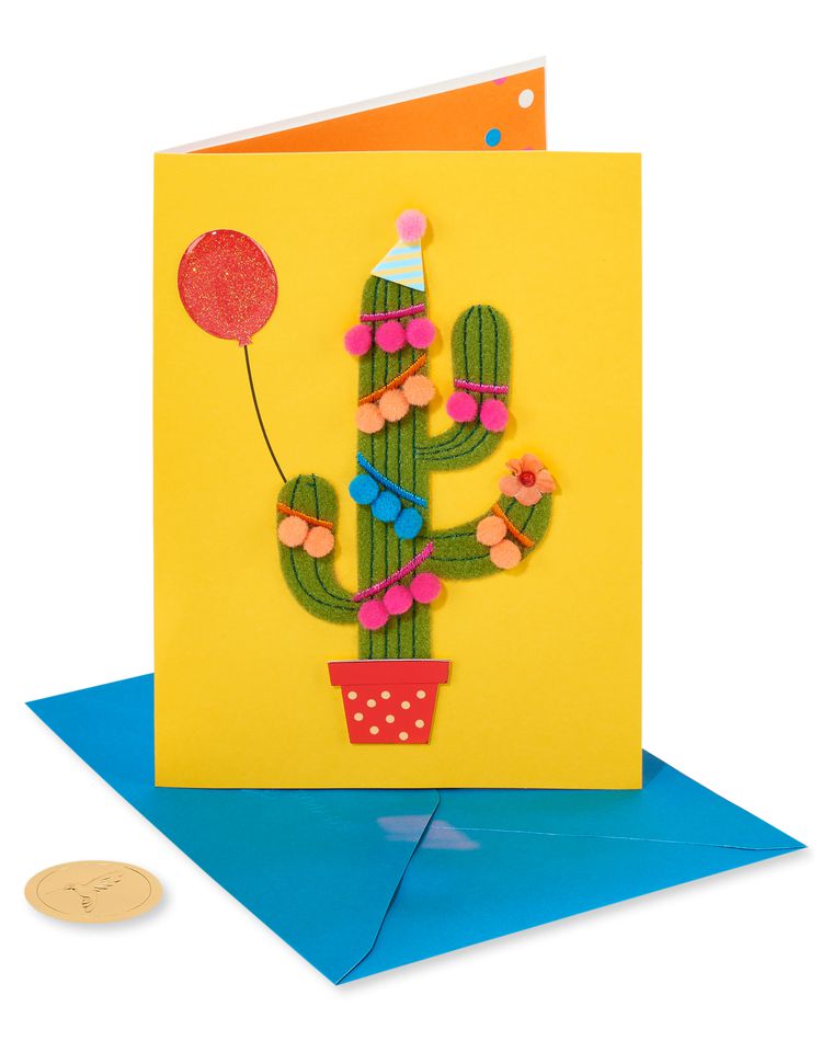 Pom Pom Cactus Birthday Greeting Card 