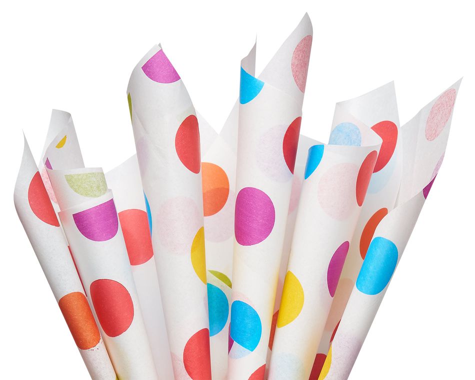 Aqua and Multicolored Polka Dot Tissue Paper, 10 Sheets