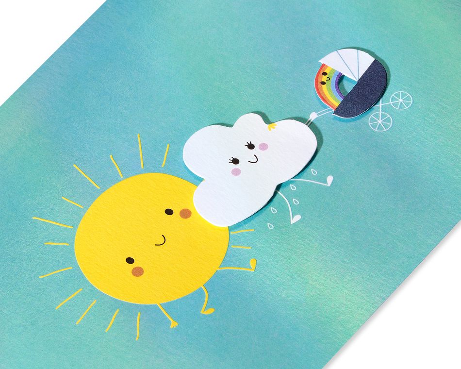 Sun And Cloud Stroller New Baby Greeting Card 