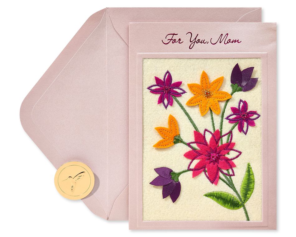 Embroidered Flowers Birthday Greeting Card 