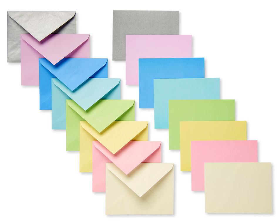 Pastel Blank Flat Panel Note Cards and Colored Envelopes, 100-Count