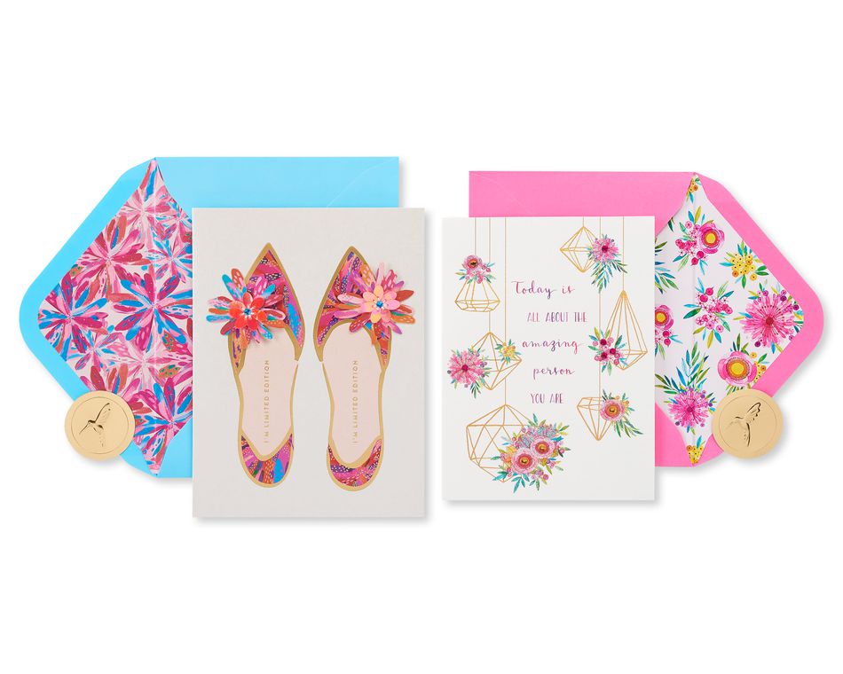 Shoes and Terrarium Birthday Greeting Card Bundle for Her, 2-Count
