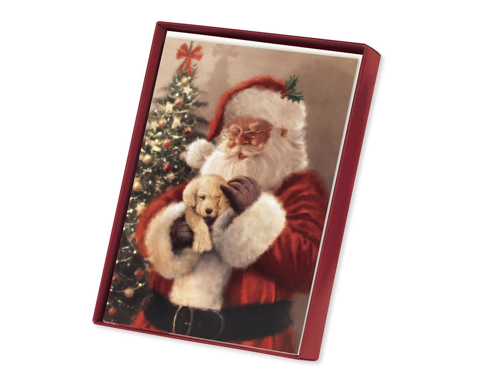Santa Cuddling Puppy Christmas Boxed Cards, 14 Count