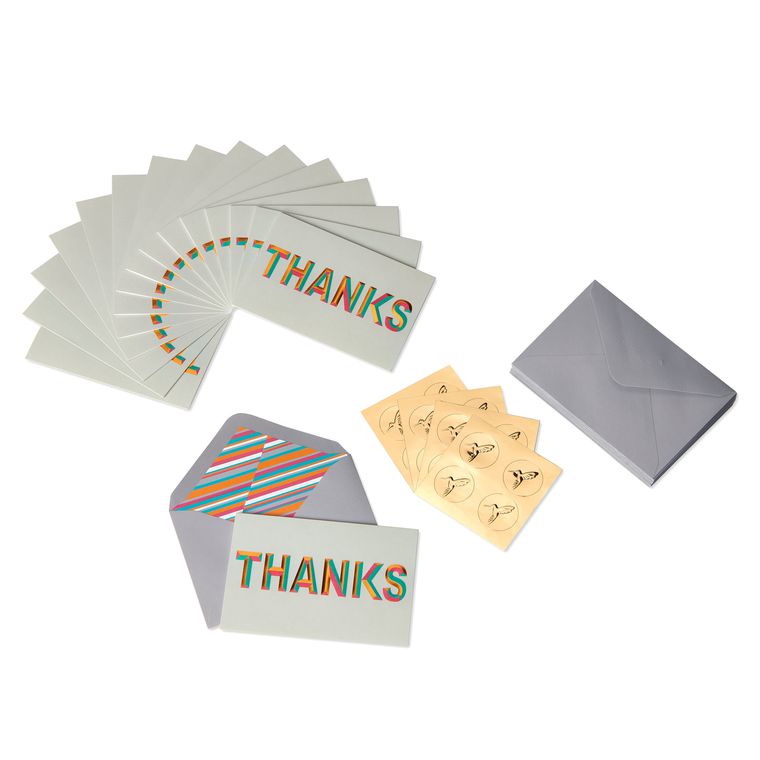 Beveled Thanks Thank You Boxed Blank Note Cards with Envelopes, 16-Count