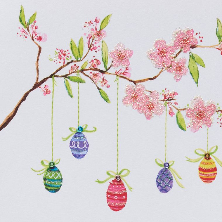 Eggs Hanging From Branches Easter Greeting Card