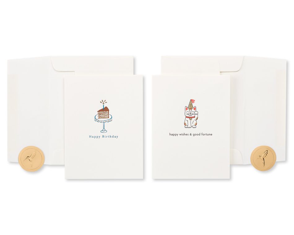 Cat and Cake Birthday Greeting Card Bundle, 2-Count