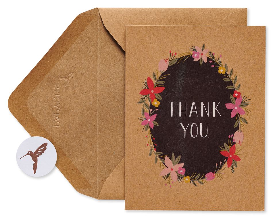 Floral Wreath Thank You Boxed Blank Note Cards with Envelopes, 16-Count