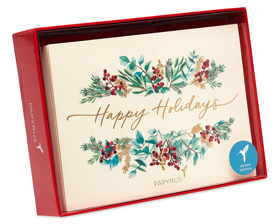 Greenery Holiday Boxed Cards, 12-Count